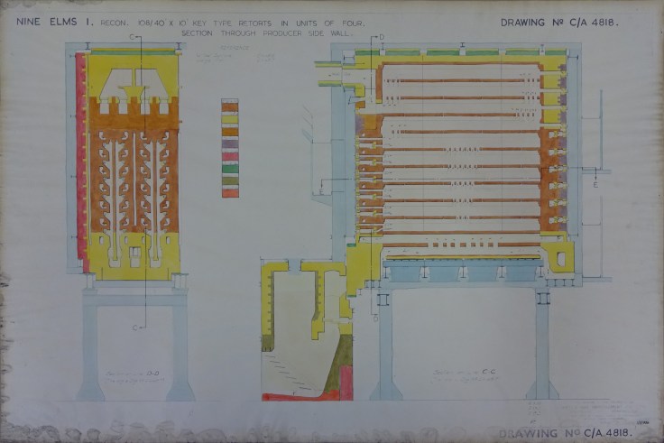 NAEST 240 02 - Nine Elms Gas Works - gas retorts vertical section through producer side wall