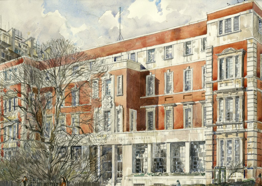 Savoy Place painted by Geoffrey Fletcher 1987