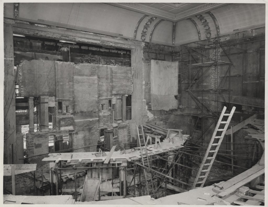 Photograph showing works in the lecture theatre c 1959