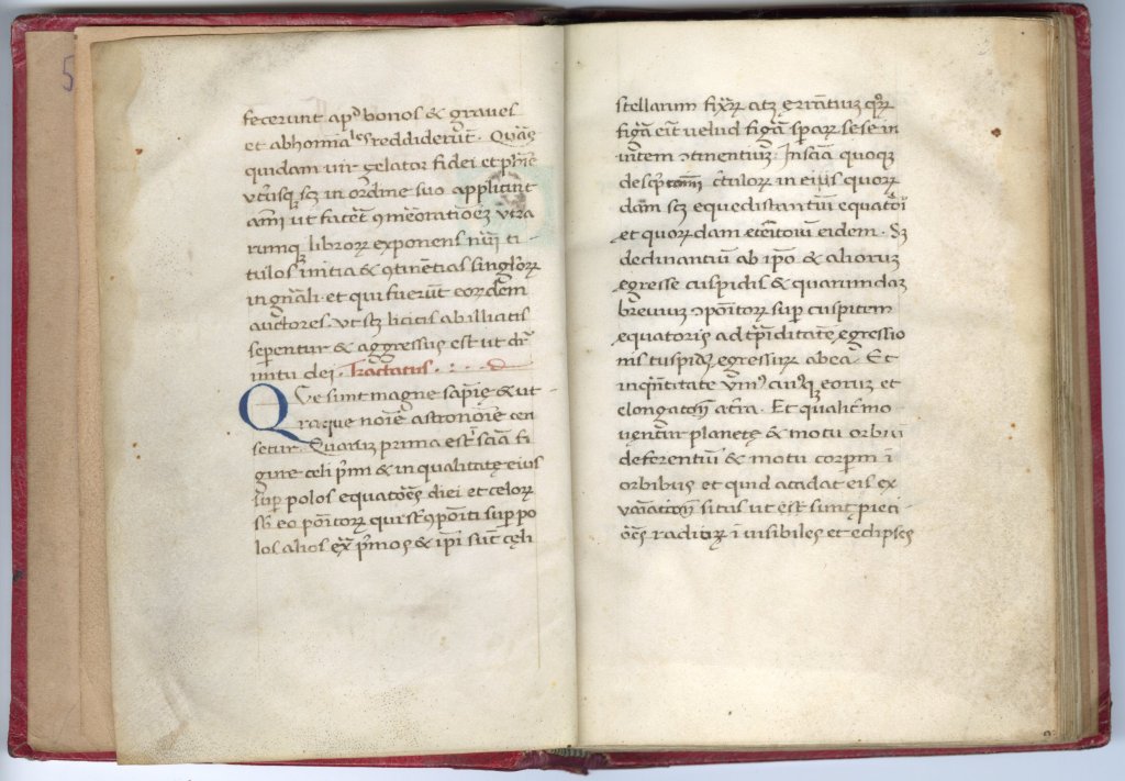 Folio 2 of Albertus Magnus manuscript with blue capital Q